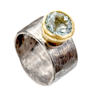 Oxidised Silver/ 18kt Gold set Aquamarine ring