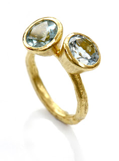 Double Aquamarine gold ring