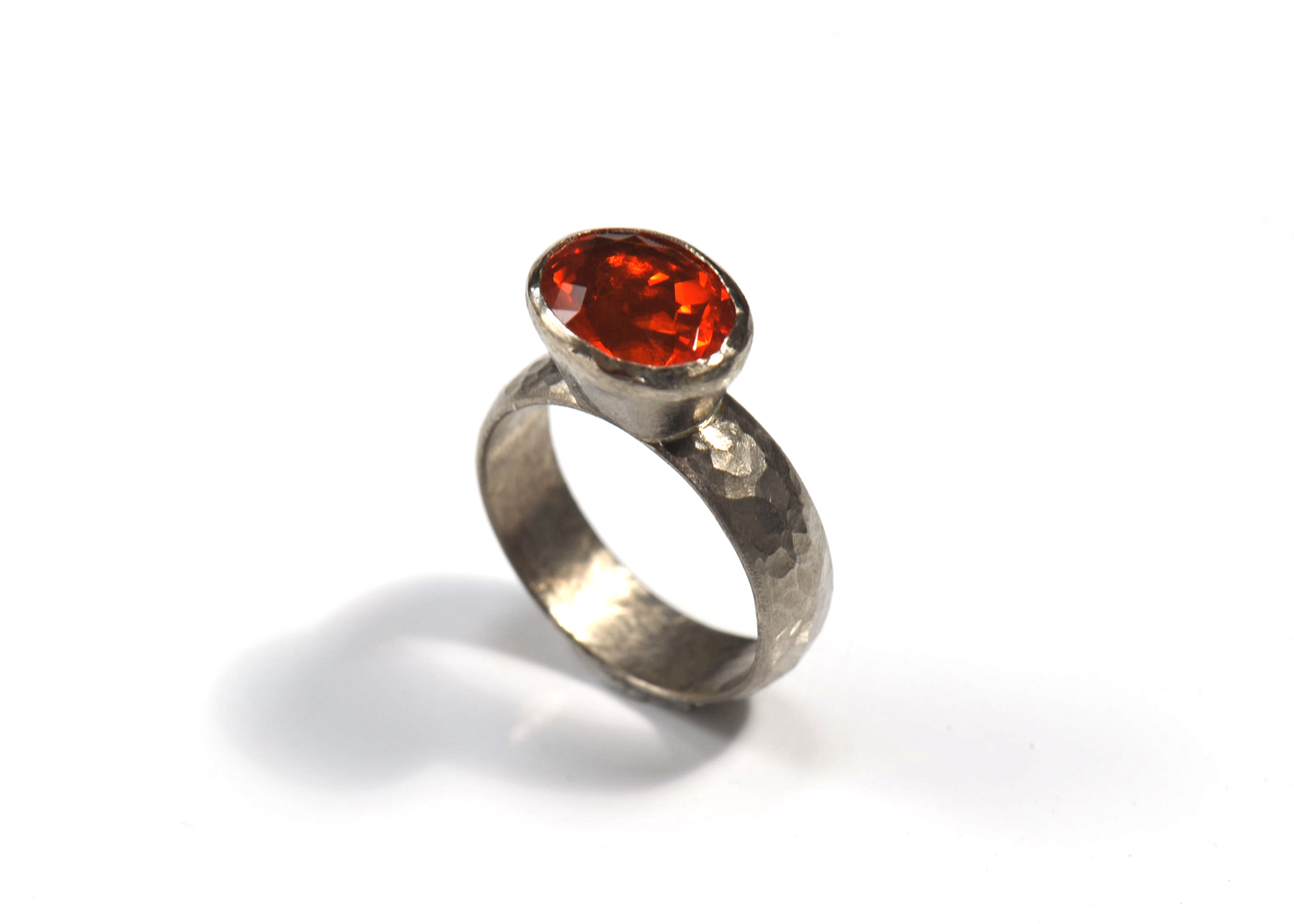 Fire Opal white gold ring