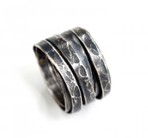Oxidised Silver Tagliatelle ring, hammered and textured.